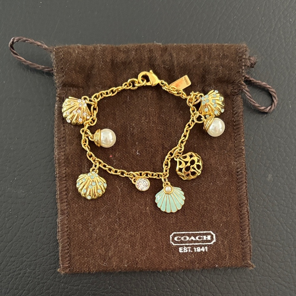 Coach Gold and Teal Shell Charm Bracelet